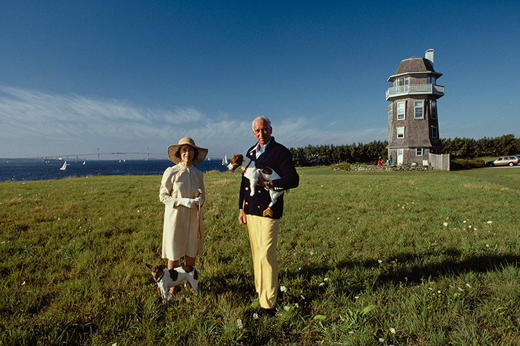 Janet Auchincloss and stepson Hugh D. Auchincloss III at The Windmill at Hammersmith Farm in Newport, Rhode Island, 1987.